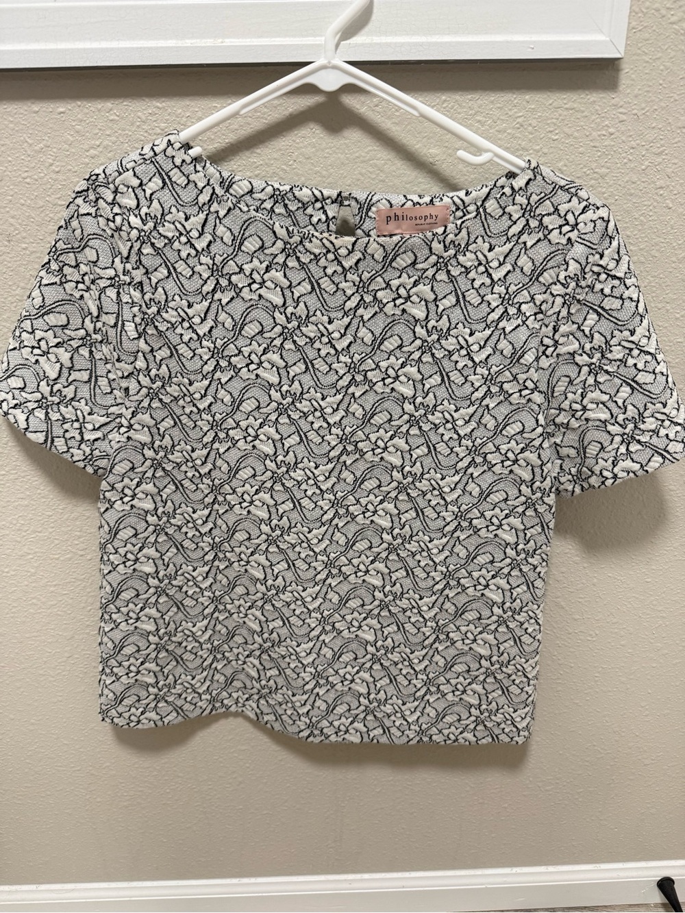 Philosophy Black and White Abstract Floral Crop Top